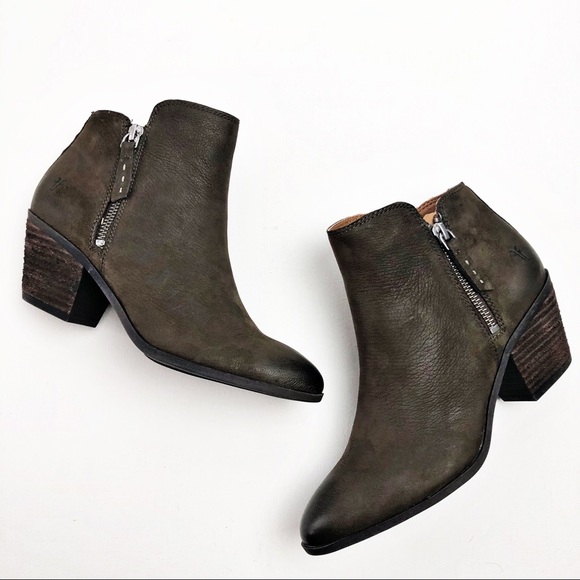 frye block heel leather booties